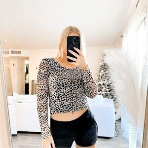Cosabella Leopard Print Long Sleeve Form Fitting Top Size Medium